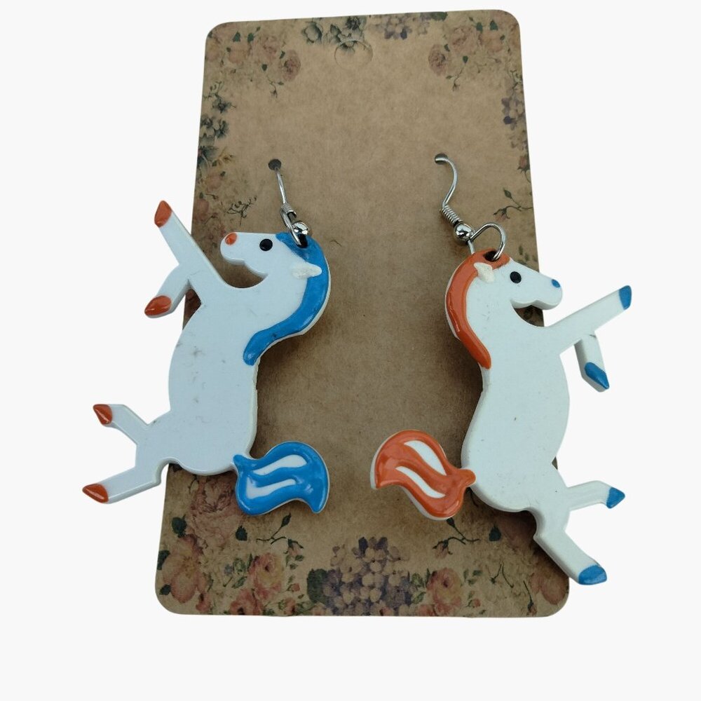 Whimsical Horse Dangle Earrings B Daring Handmade Vintage 1990